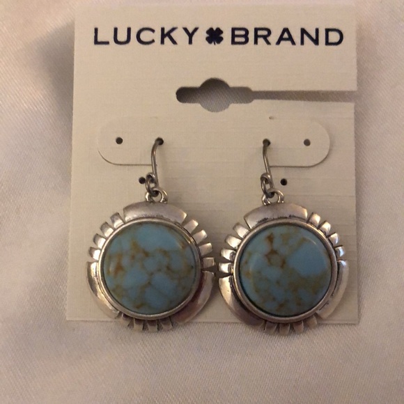 Lucky Brand Silver Tone Coin Drop Earrings Turquoise Accents NWT - Picture 4 of 11